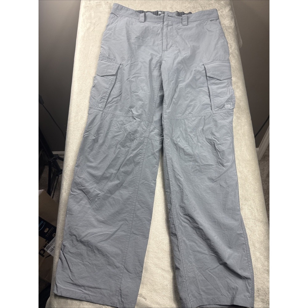 REI Co-Op Mens Large Gray Cargo Pants 30L Quick Dry Hiking Outdoor Nylon Ripstop